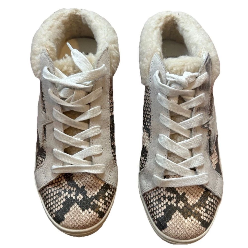 Steve Madden Polaris Reptile Print Beige Fur Lined Slip On Shoes Size 8.5 snake